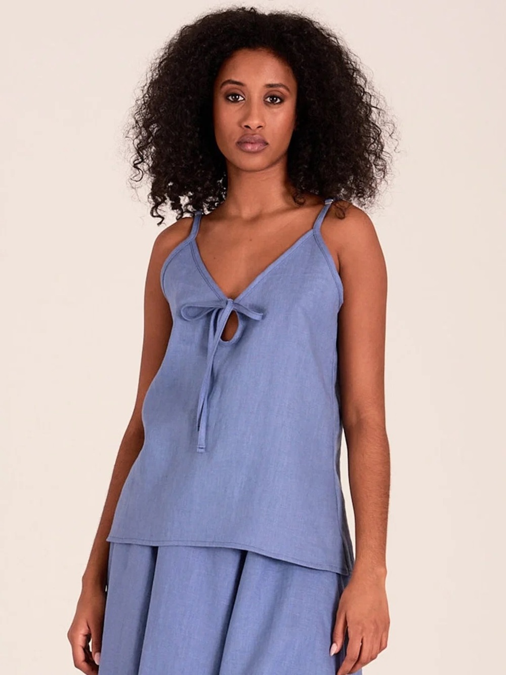 Periwinkle Blue Tie-Front V-Neck Tank Top